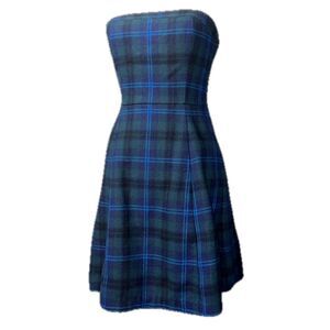 American eagle Strapless Plaid Mini Dress Fall Winter Blue Green Plaid Size 6